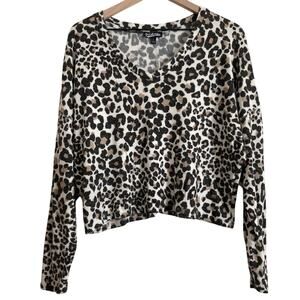 Freshman 1996 Fall Leopard Print V-Neck Long Sleeve Pullover Sweater Top Large